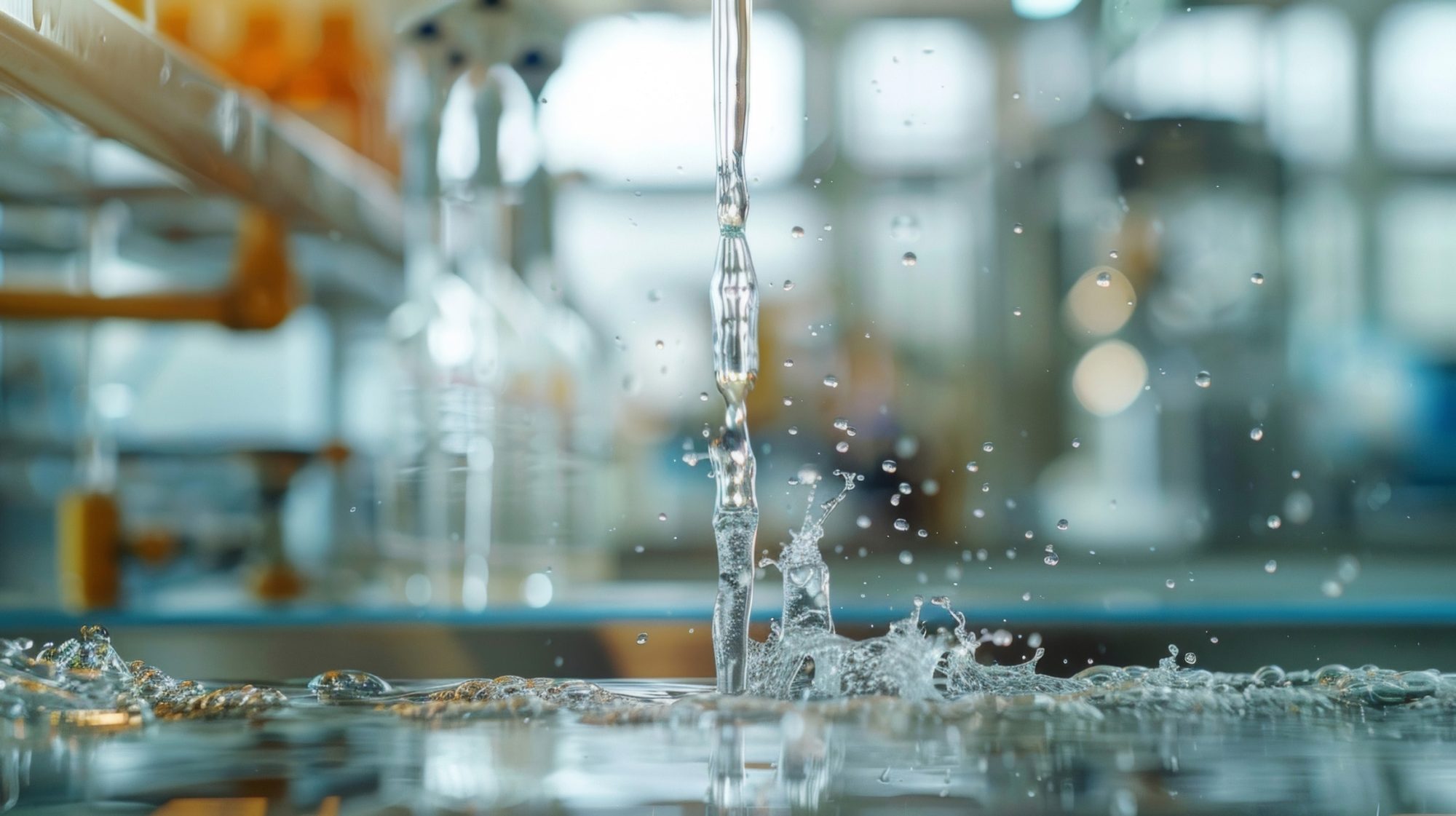dreamstime_m_314539504 A testing area in a laboratory showing a coated sample being subjected to a stream of water with no visible absorption. AI generated